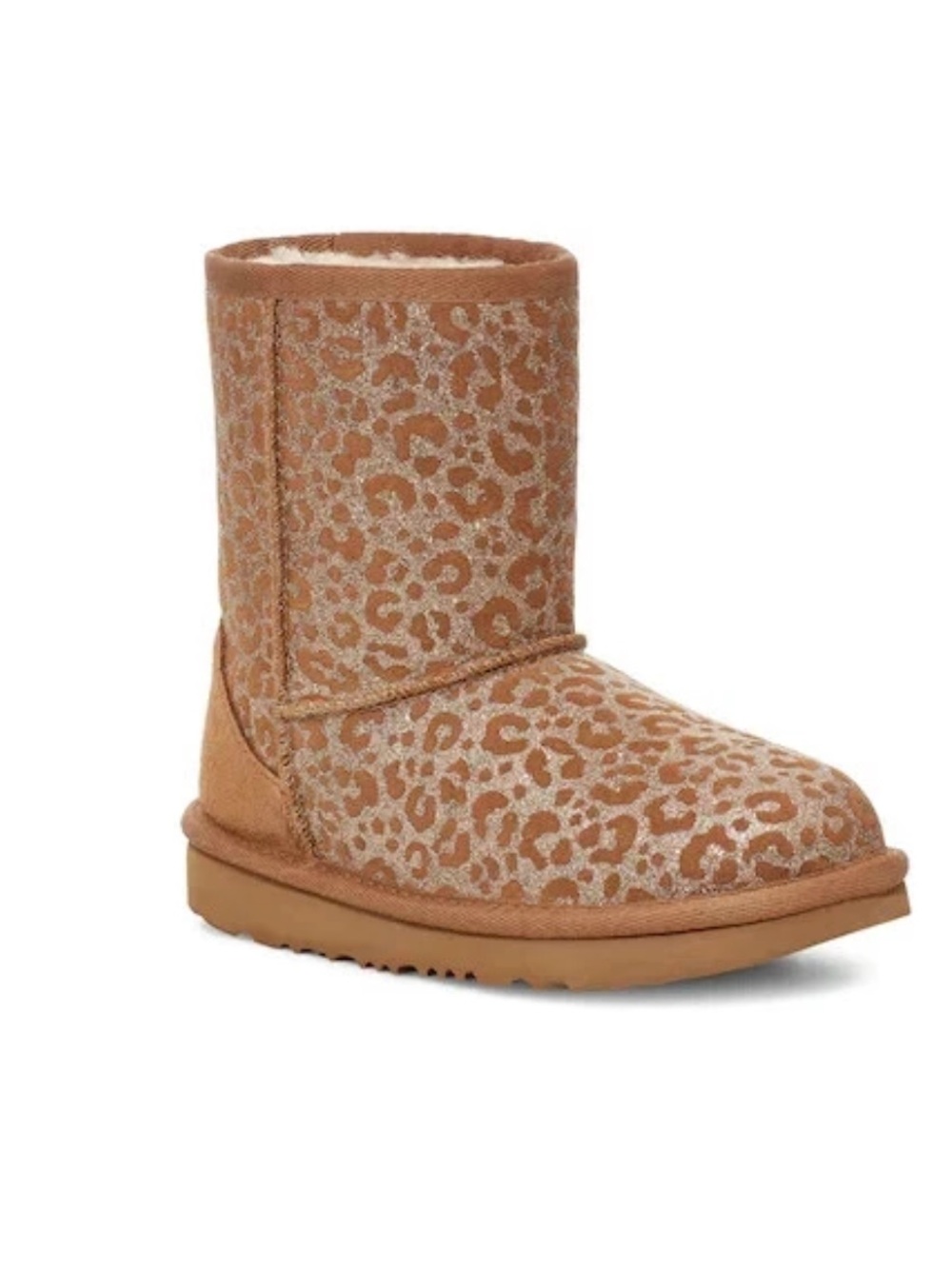 UGG Chestnut Glitter Leopard Classic Short Kids Boots - Picture 6 of 9